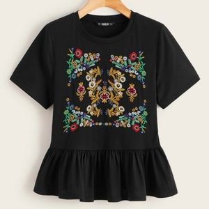 NWOT Embroidered Peplum Top